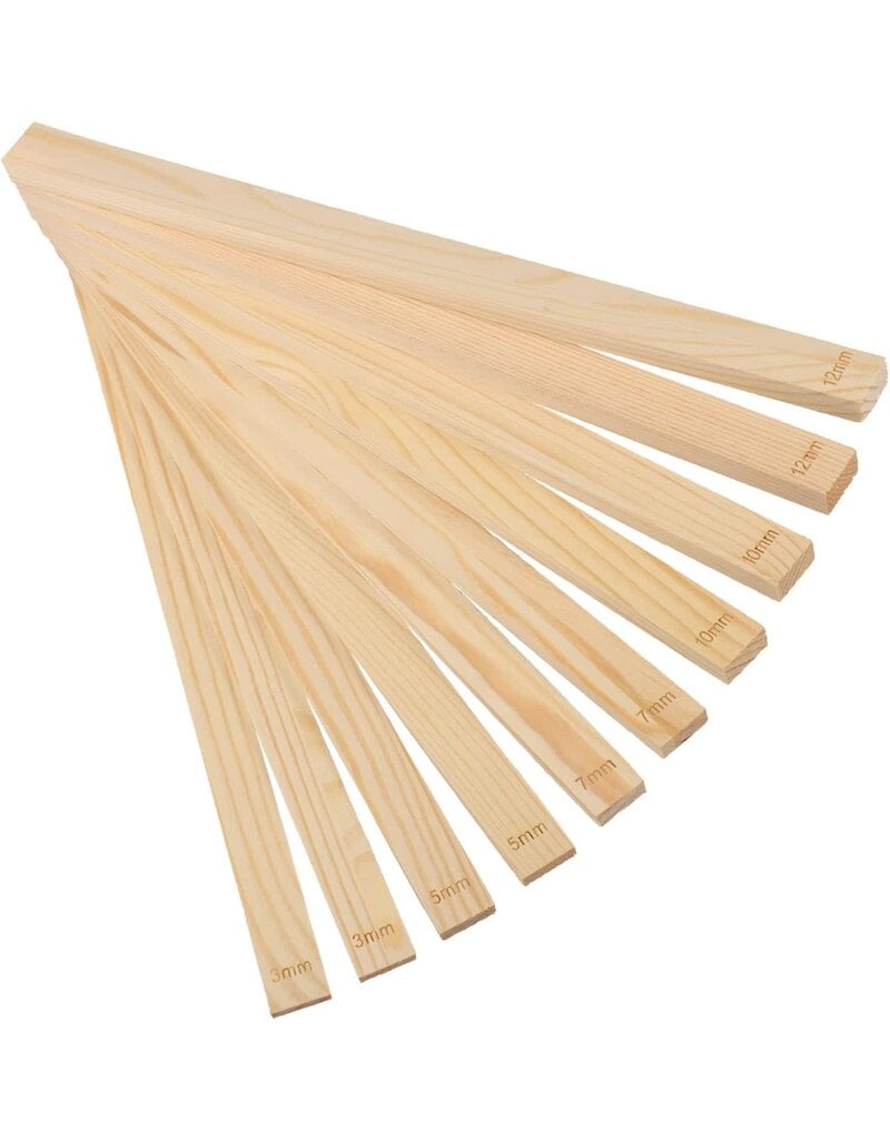 Houten latjes voor uitrollen klei 2x3 /5/7/10/12 mm