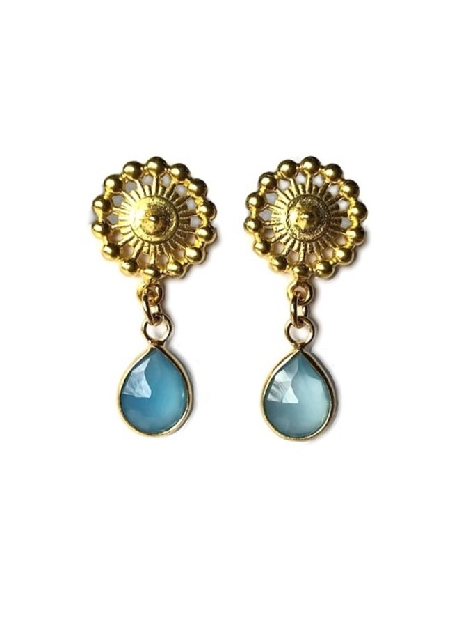 Oorsteker Chalcedoon Blauw 14k verguld