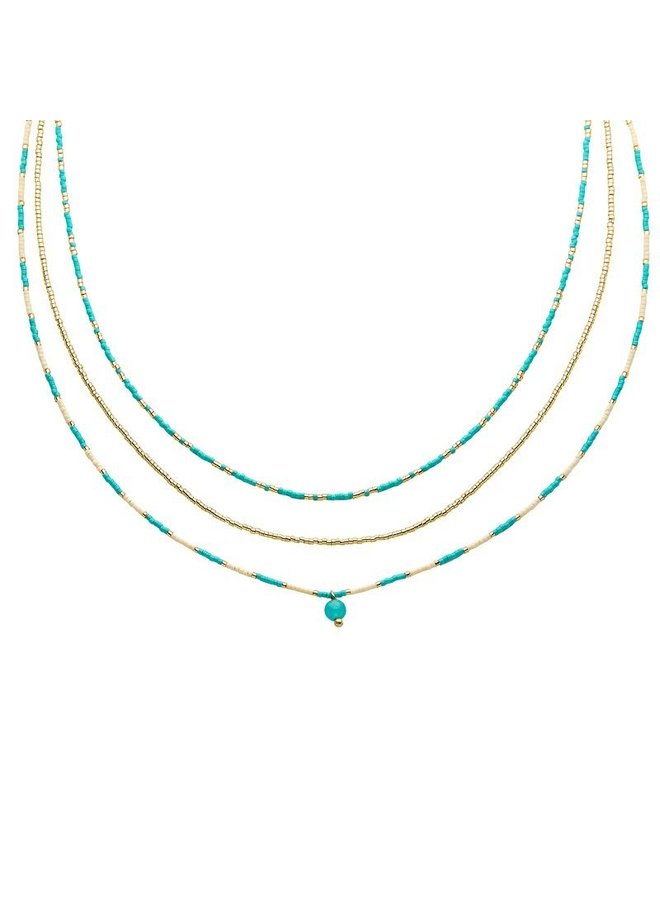 Kralen Choker 3 in 1 Blauw-Goud Indian Style