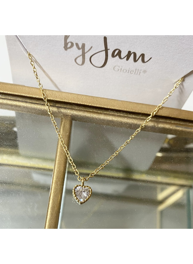 Ketting hartje strass goud steel- By Jam