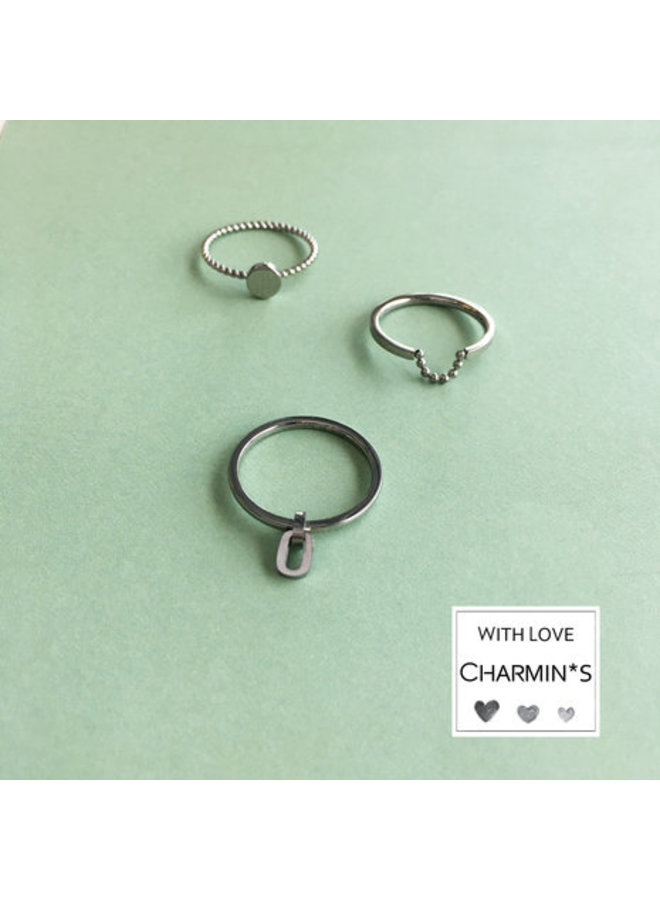 Ring Dangling oval Shiny Steel R706