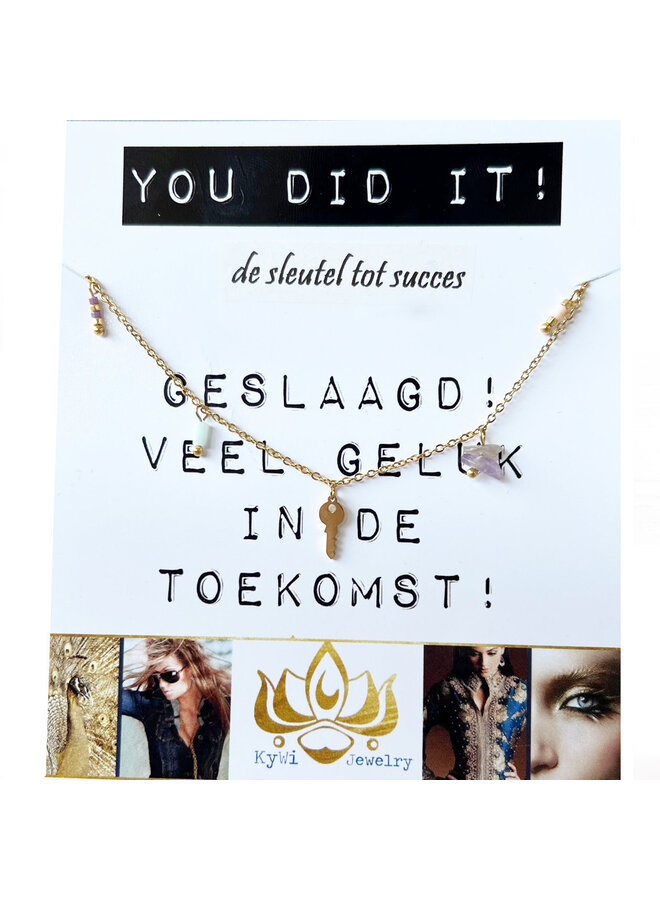 Armband cadeau Geslaagd - You did it -goud of zilver -de sleutel tot Succes