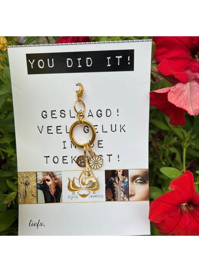 Sleutelhanger cadeau Geslaagd - You did it -goud