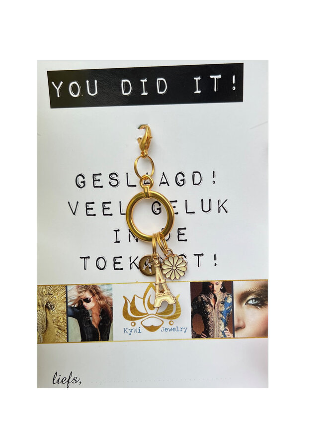 Sleutelhanger cadeau Geslaagd - You did it -goud