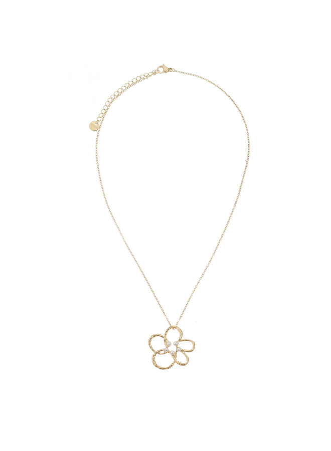 Ketting bloem met pareltjes -goud steel- By Jam