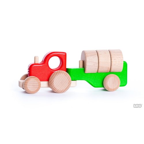Bajo Houten Speelgoed Bajo Tractor met aanhanger met blokken Bajo Houten Speelgoed Bajo Tractor met aanhanger met blokken
