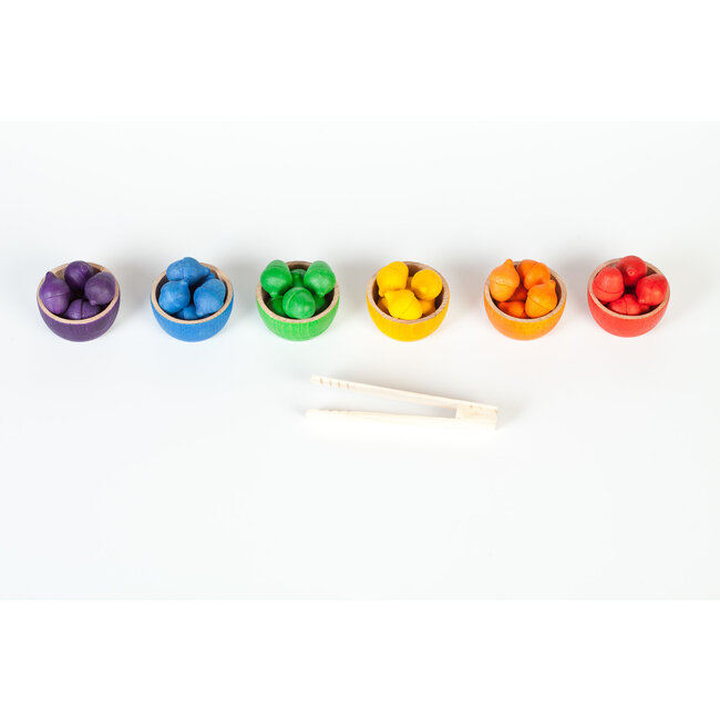 Grapat Set van 6 houten bakjes met eikeltjes en pincet