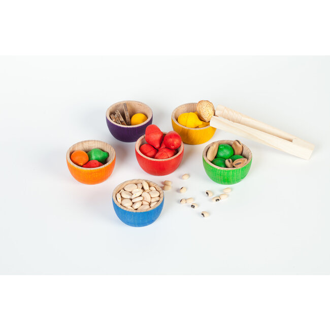 Grapat Set van 6 houten bakjes met eikeltjes en pincet