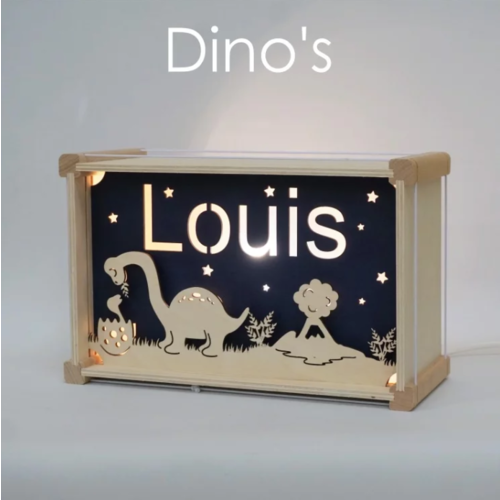 Houtlokael Naamlamp DeLuxe Dino Houtlokael Naamlamp DeLuxe Dino
