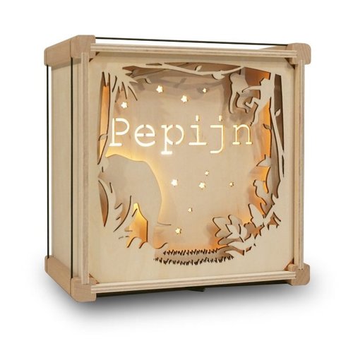 Houtlokael Houten lamp met eigen naam - Jungle Houtlokael Houten lamp met eigen naam - Jungle