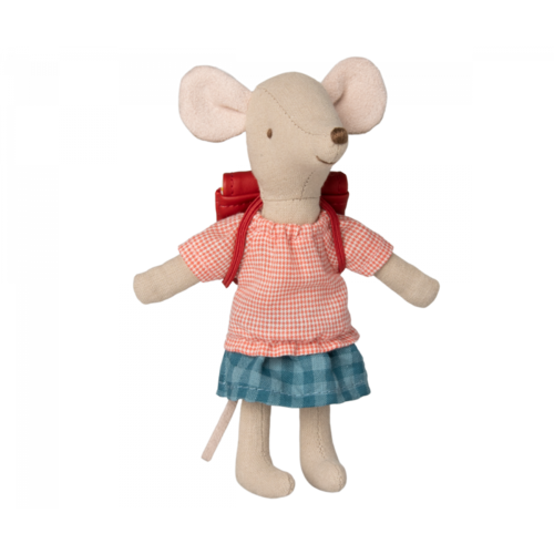 Maileg Maileg driewieler muis met tas rood, grote zus Maileg Maileg driewieler muis met tas rood, grote zus