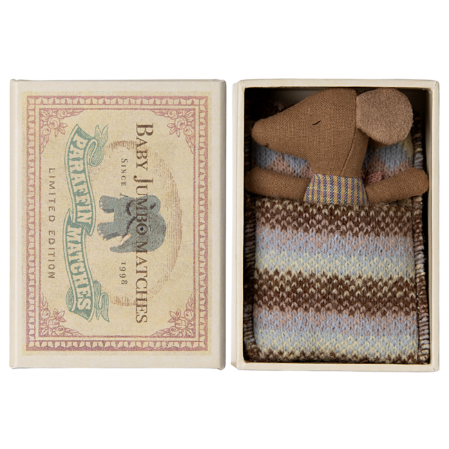 Maileg baby muis meisje in doosje , donker