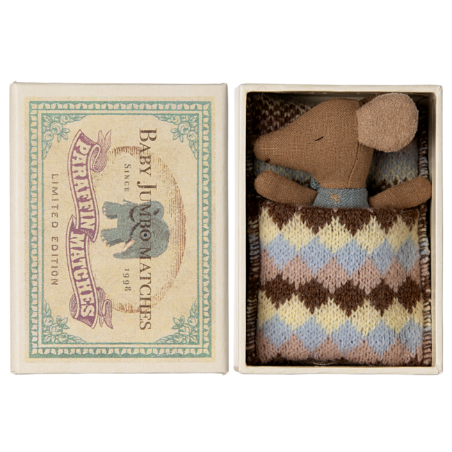 Maileg baby muis jongetje in doosje , donker