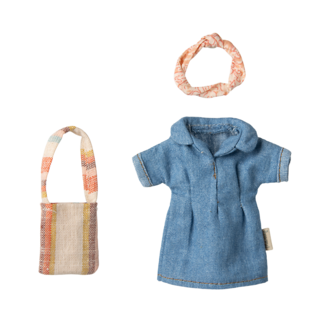 Maileg Maileg jurk, tas en haarband Denim - moeder muis