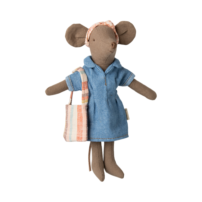 Maileg jurk, tas en haarband Denim - moeder muis