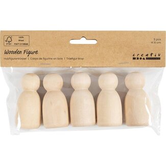 Houten poppetjes, 5 stuks