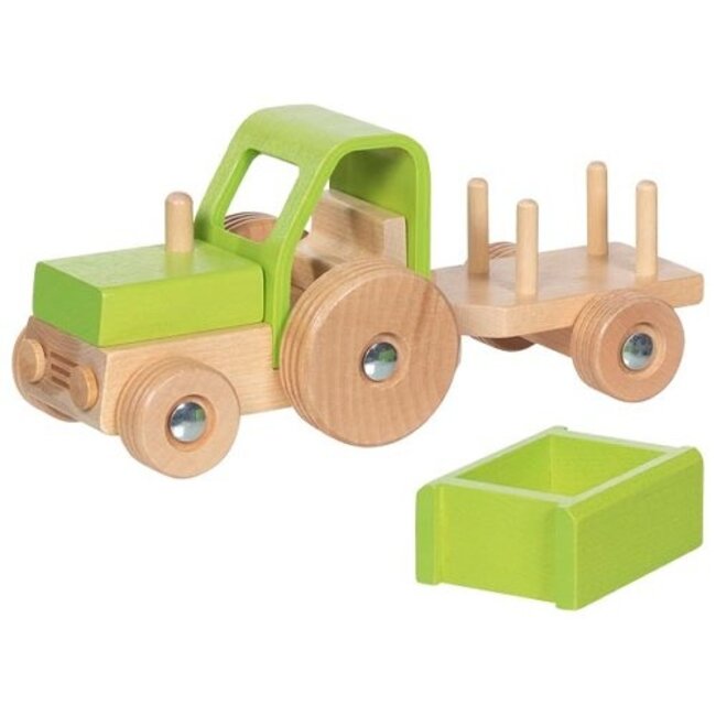 Goki houten tractor met aanhanger