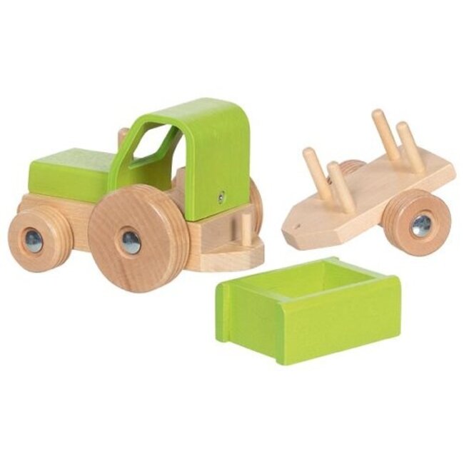 Goki houten tractor met aanhanger