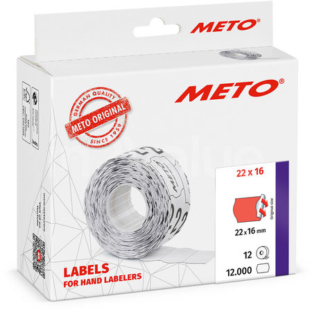 METO Meto Basic étiquettes rouge fluorescent 22x16mm adhésif permanent (12x1000 pcs)