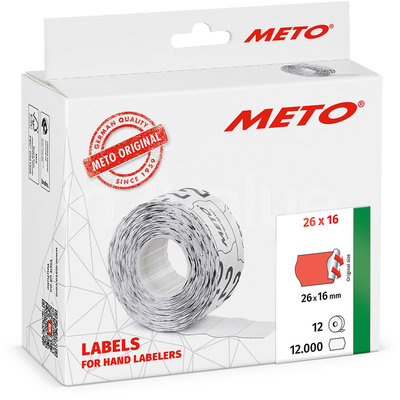 METO Meto Classic étiquettes rouge fluorescent 26x16mm adhésif permanent (12x1000 pcs)