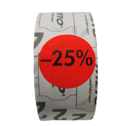 METO Kortingsetiketten -25% (26mm, rond Fluor Rood) 700st