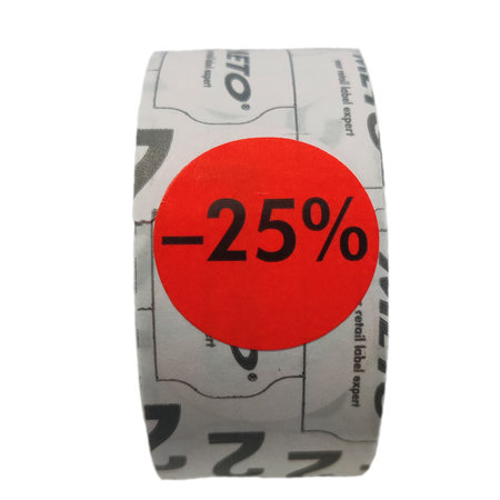 METO Kortingsetiketten -25% (26mm, rond Fluor Rood, 700 st)