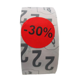 METO Étiquettes de réduction -30% (26mm, rond rouge fluorescent) 700pcs