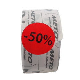 METO Kortingsetiketten -50% (26mm, rond Fluor Rood) 700st