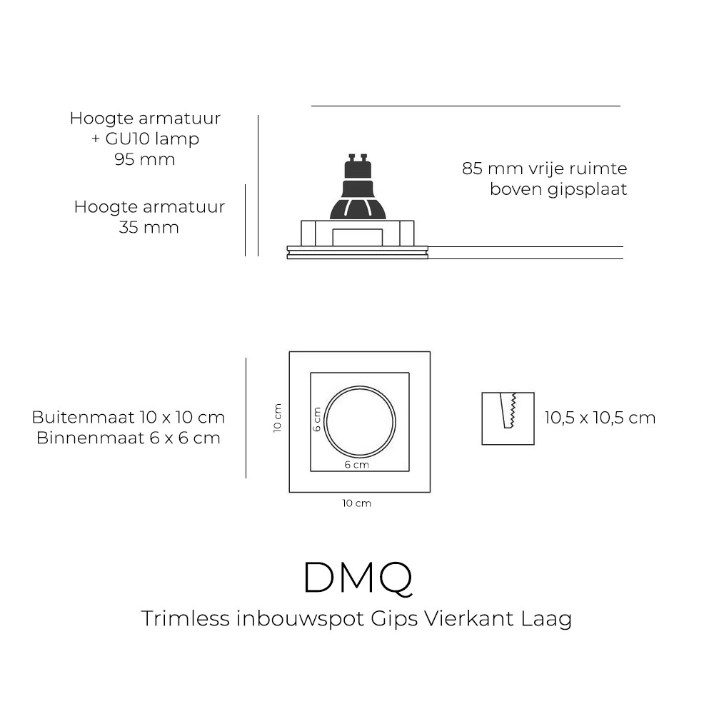 DMQ Trimless Inbouwspot Gips GU10 - inbouwdiepte DMQ