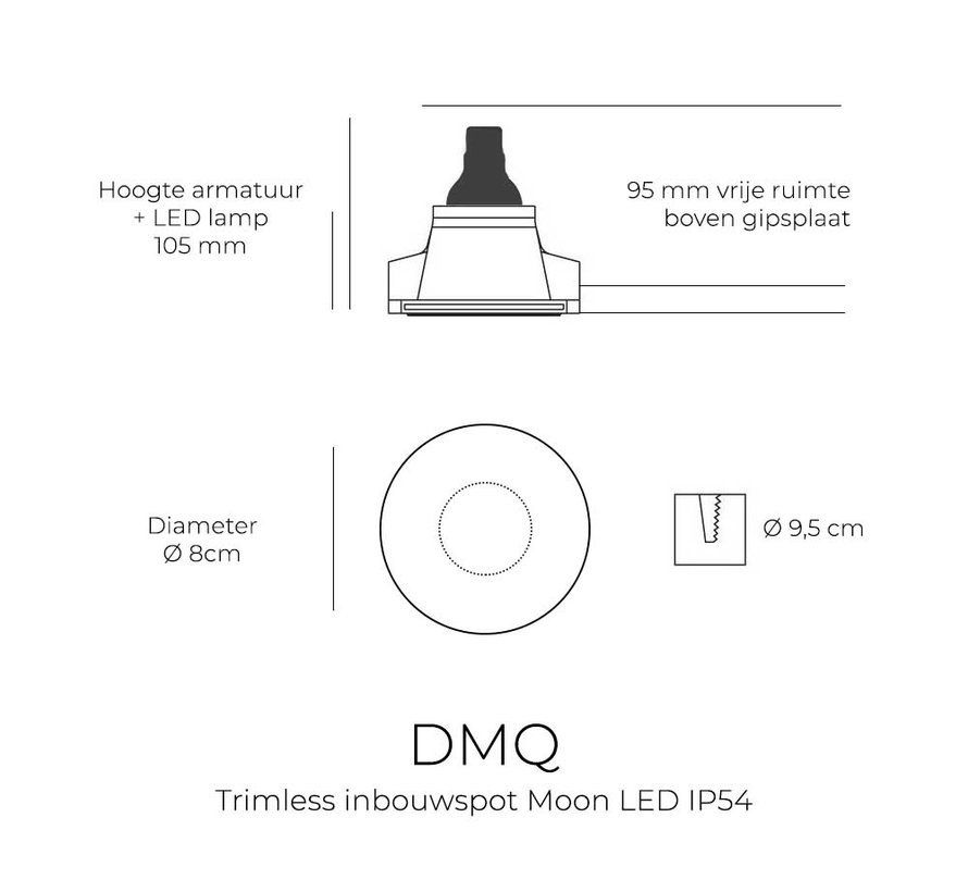 Trimless inbouwspot Moon 1 Rond Zwart - LED IP54