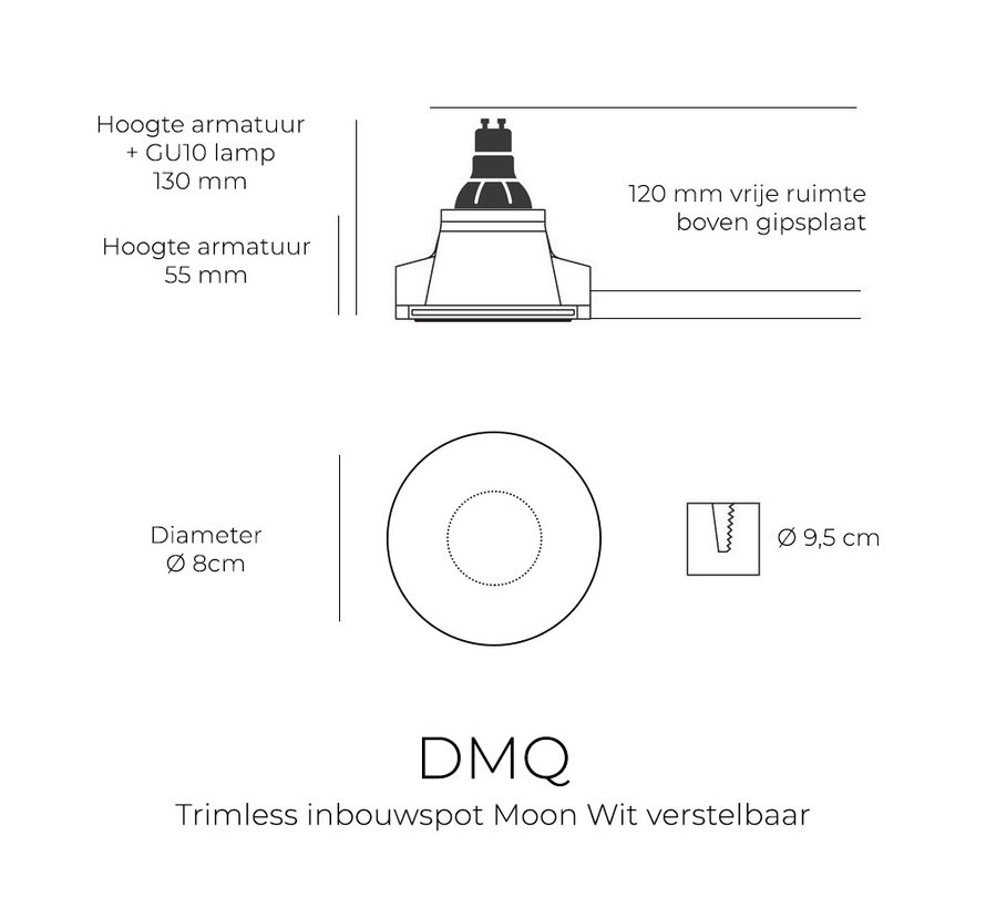 Trimless inbouwspot GU10 Moon 1 Rond Wit - Verstelbaar