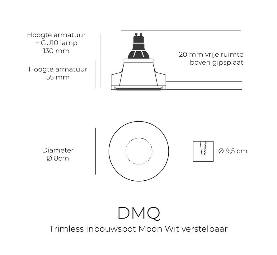 Trimless inbouwspot GU10 Moon 1 Rond Zwart - Verstelbaar