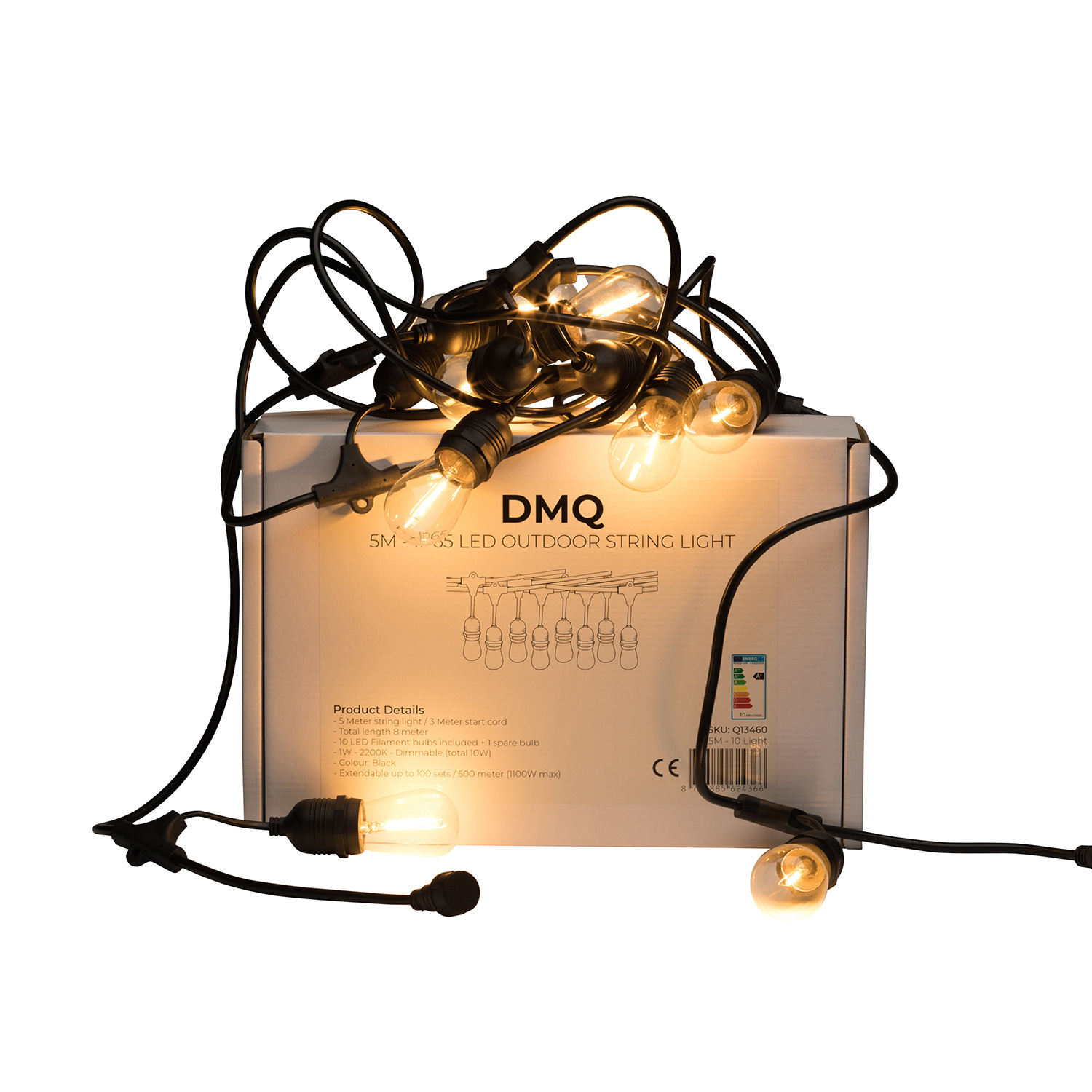Sluiting Vestiging bijkeuken DMQ Koppelbaar Lichtsnoer Prikkabel - 10M - 10 LED lampen - Waterdicht - DMQ