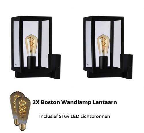 DMQ Set van 2 Lantaarn Wandlampen Boston - inclusief 2X ST64 LED Lichtbron