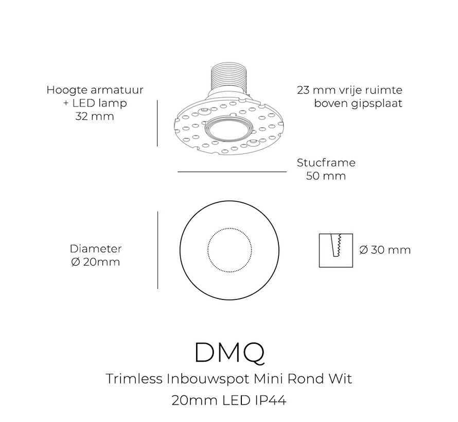 Trimless inbouwspot Mini Rond Wit 20mm LED IP44