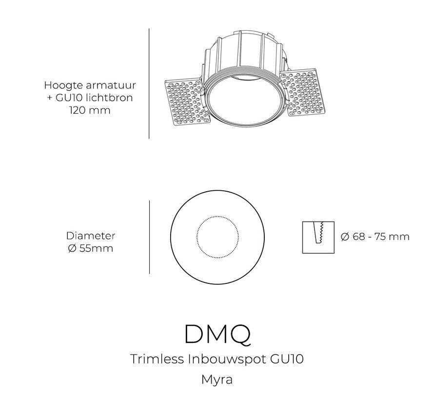 Trimless inbouwspot GU10 Myra Rond Wit