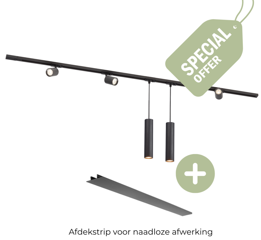 Complete set Rail - 2 meter - 3x Swift GU10 Railspot 2x Pendel Juna  - Zwart