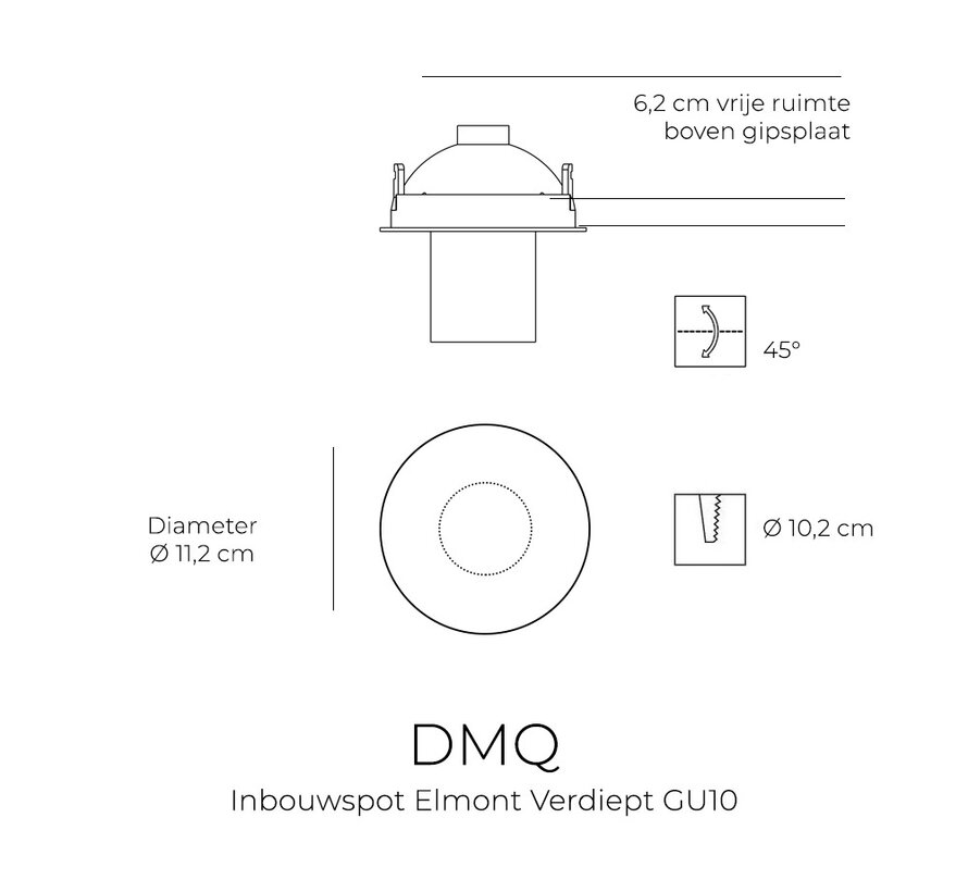 Plafondspot Elmont Inbouwspot Verdiept – Rond - Richtbare Tube - Zwart of Wit