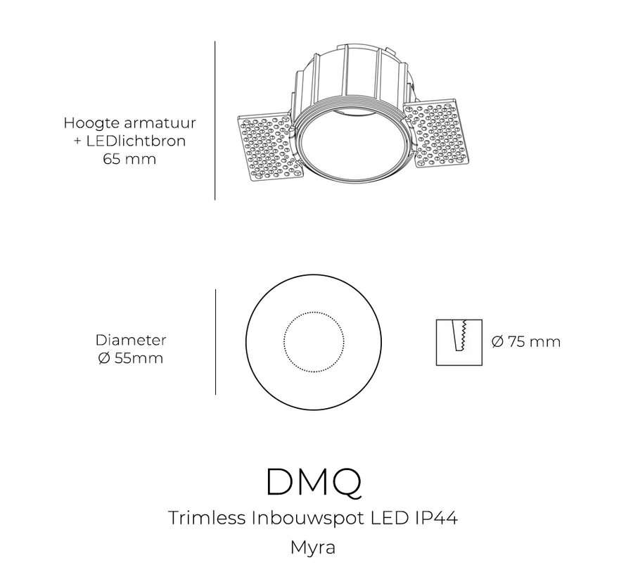 Trimless inbouwspot Myra Rond Zwart - LED IP44 - Lage inbouwdiepte