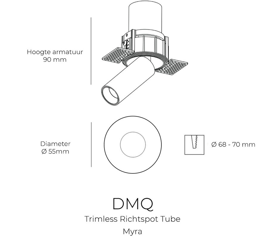 Trimless Richtspot Tube Myra – Geïntegreerde LED – Wit