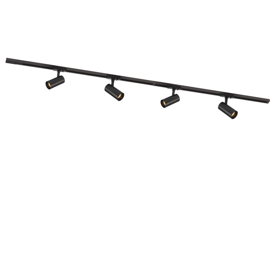 Complete set Rail - 2 meter - 4x Atria GU10 Railspot - Zwart
