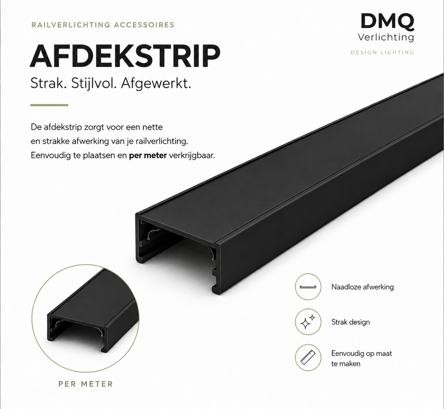 Afdekstrip Railverlichting 1 meter - Zwart