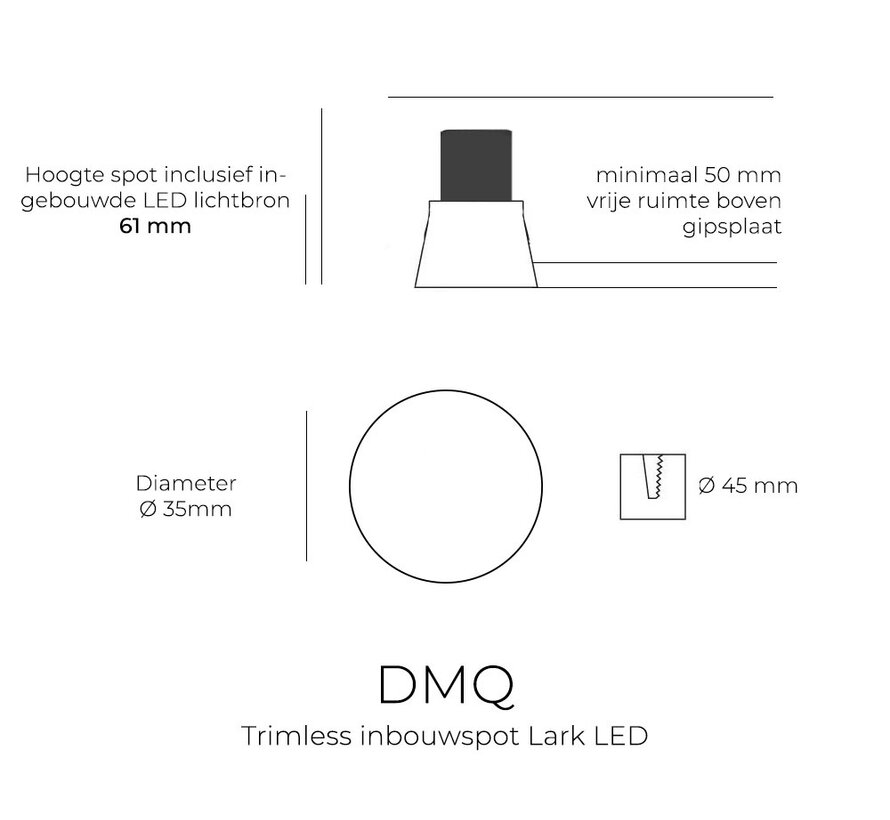 Trimless inbouwspot Lark IP65 35mm LED Geborsteld gunmetal