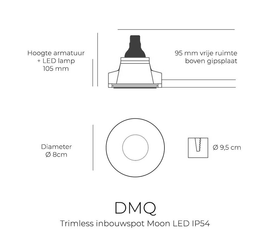 Trimless inbouwspot Moon 1 Rond Geborsteld gunmetal - LED IP54