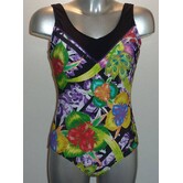 Isla chloorbestendige prothese badpak zonder beugel & lichte voorgevormde cup zwart met print