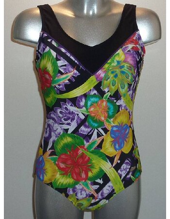 Susa Isla chloorbestendige prothese badpak zonder beugel & lichte voorgevormde cup zwart met print