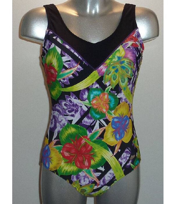 Susa  Isla chloorbestendige prothese badpak zonder beugel & lichte voorgevormde cup zwart met print