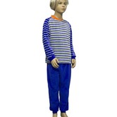 Lunatex Beau velours jongenspyjama kleur blauw of grijze streepprint broek uni kleur blauw