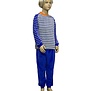 Lunatex Beau velours jongenspyjama kleur blauw of grijze streepprint broek uni kleur blauw