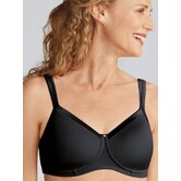 Amoena Lara Satin Prothese BH zonder Beugel – Licht Voorgevormde T‑shirt BH met Bi‑Stretch Microfaser – Zwart & Sand